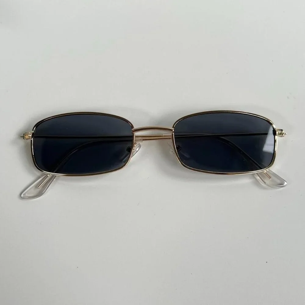 vintage y2k 90s 2000s unique slim style gold trim sunglasses